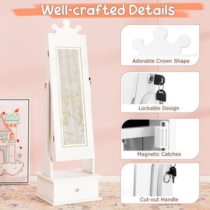Kids Jewelry Armoire with 3-Color Lighted Full Length Mirror and Inside Led Lights