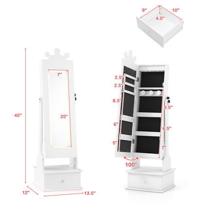 Kids Jewelry Armoire with 3-Color Lighted Full Length Mirror and Inside Led Lights