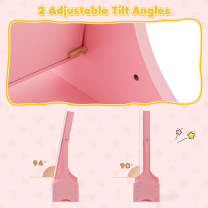Freestanding Kids Jewelry Armoire Cabinet with Storage and 2 Tilt Angles-Pink
