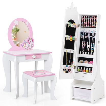 Kids Jewelry Armoire Cabinet with Storage and 2 Tilt Angles-White