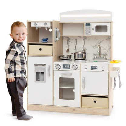 Pretend Play Kitchen Toy Kitchen Playset with Range Hood Ice Maker and Telephone