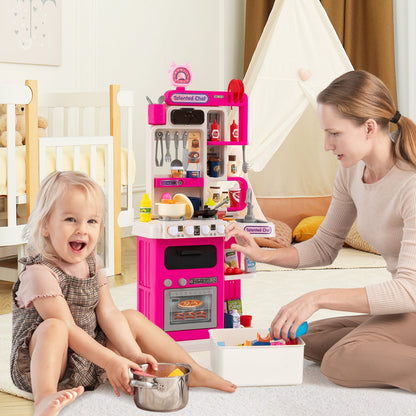 Kids Kitchen Playset Pretend Play Kitchen with Realistic Sounds and Lights