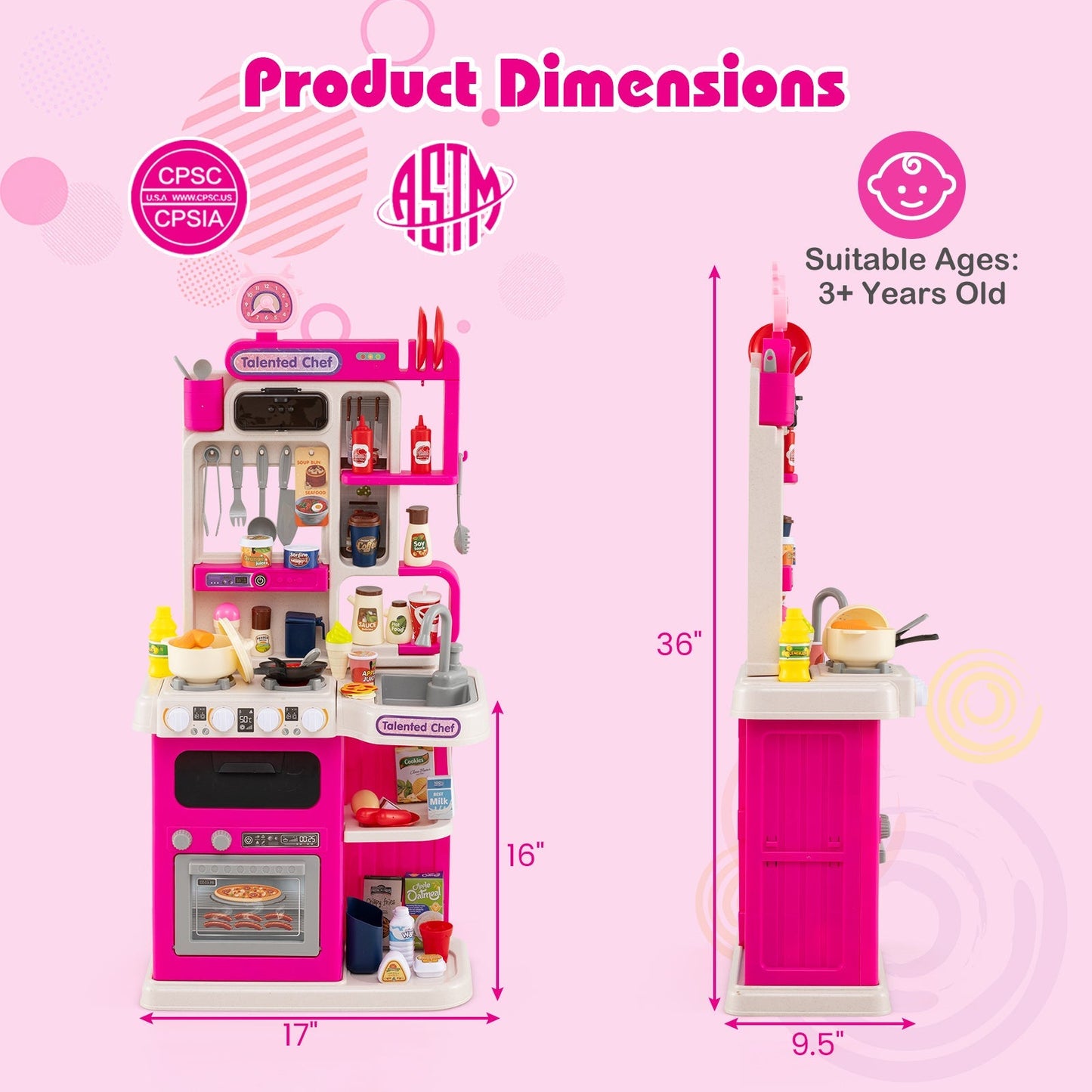 Kids Kitchen Playset Pretend Play Kitchen with Realistic Sounds and Lights