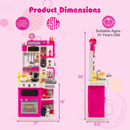Kids Kitchen Playset Pretend Play Kitchen with Realistic Sounds and Lights