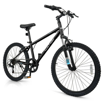 Kids Mountain Bike 20 24 Inch Child Bicycle for Boys Girls Aged 8+ Years Old Black
