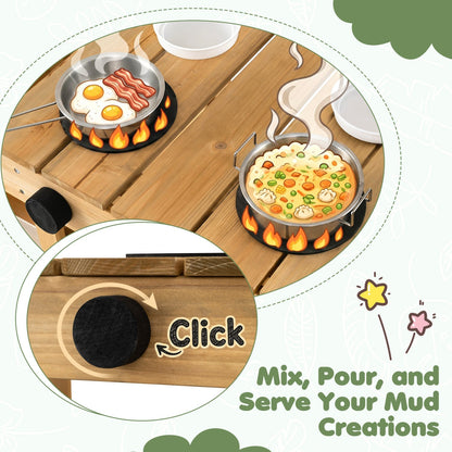 Wooden Mud Kitchen with Planter Box for Kids