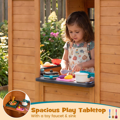 Kids Outdoor Playhouse with Sink Spruce Wooden Cottage with Half Door