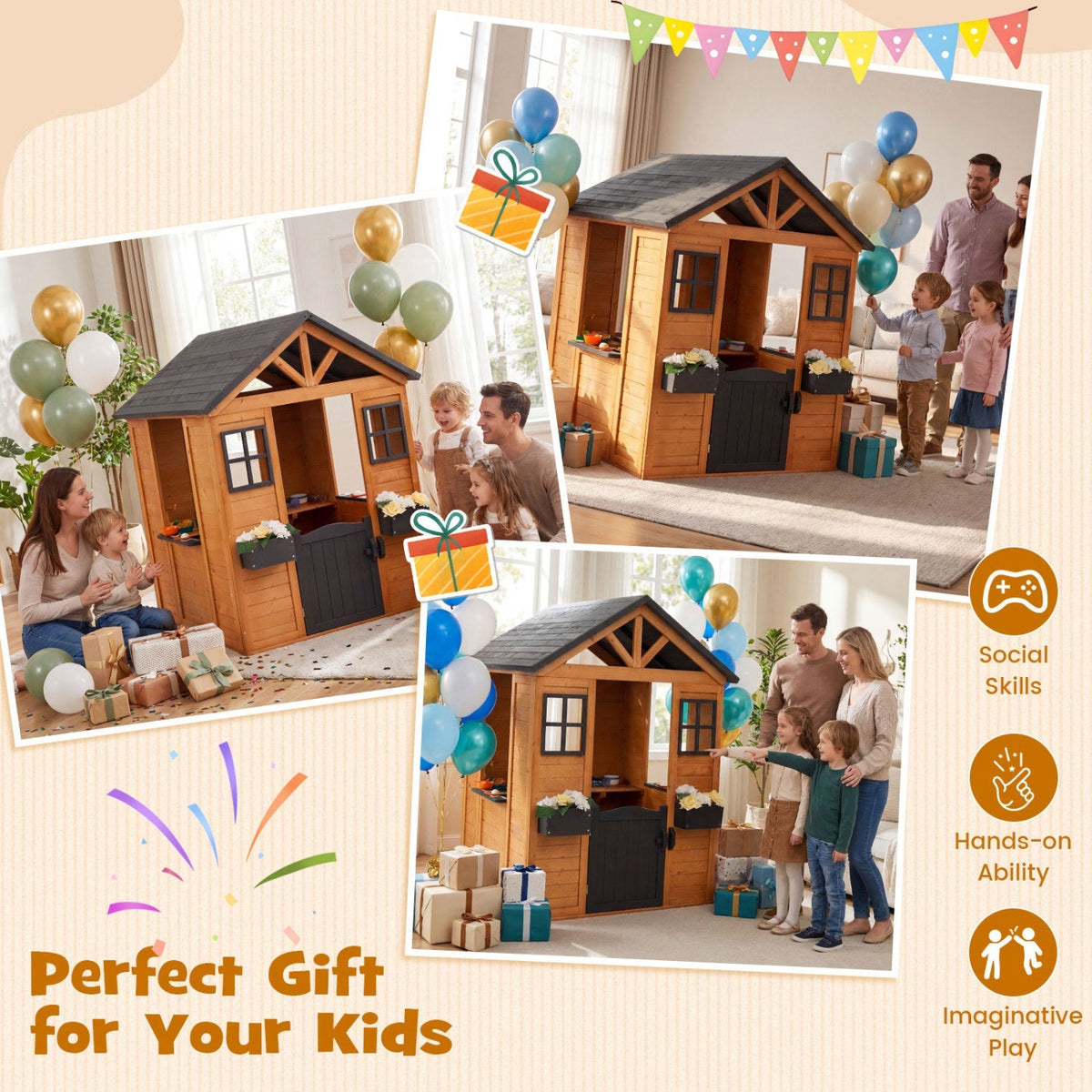 Kids Outdoor Playhouse with Sink Spruce Wooden Cottage with Half Door