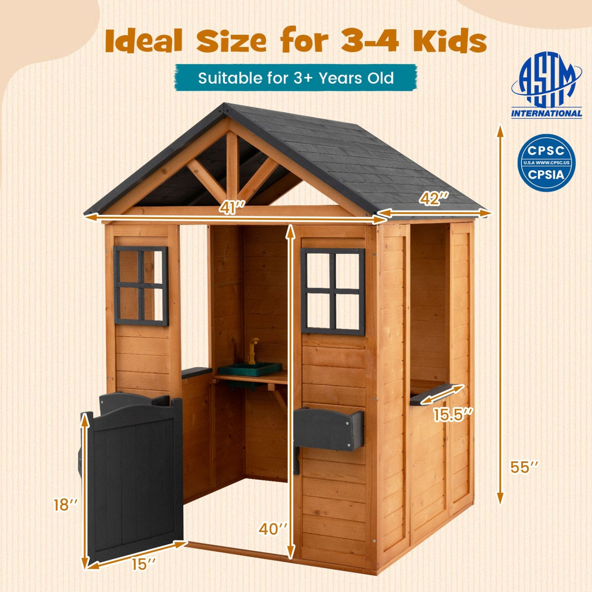 Kids Outdoor Playhouse with Sink Spruce Wooden Cottage with Half Door