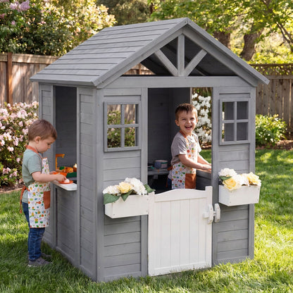 Kids Outdoor Playhouse with Sink Spruce Wooden Cottage with Half Door