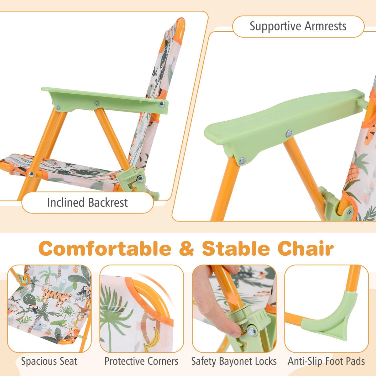 Kids Outdoor Table and Chair Set with 2 Folding Chairs and Height Adjustable Umbrella