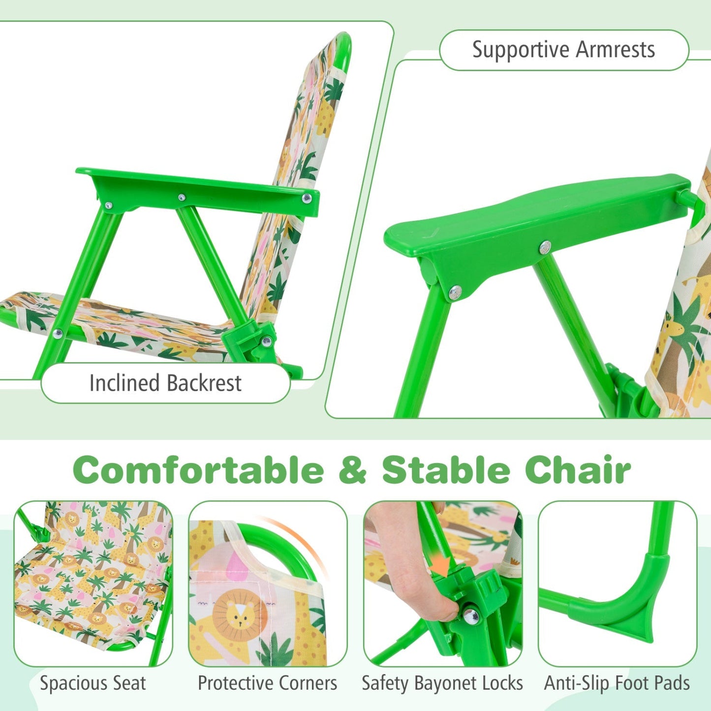 Kids Outdoor Table and Chair Set with 2 Folding Chairs and Height Adjustable Umbrella