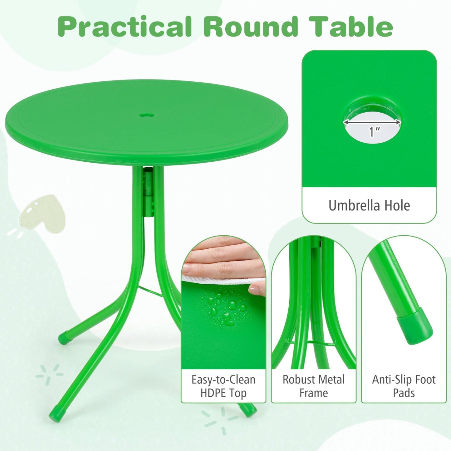 Kids Outdoor Table and Chair Set with 2 Folding Chairs and Height Adjustable Umbrella