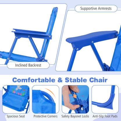 Kids Outdoor Table and Chair Set with 2 Folding Chairs and Height Adjustable Umbrella