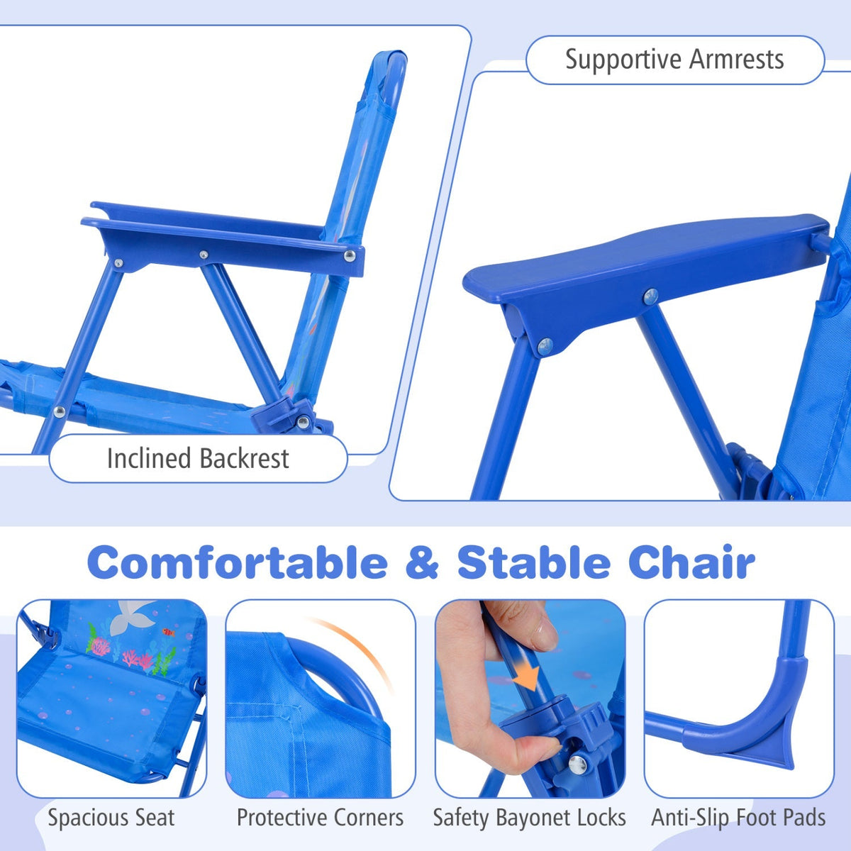 Kids Outdoor Table and Chair Set with 2 Folding Chairs and Height Adjustable Umbrella