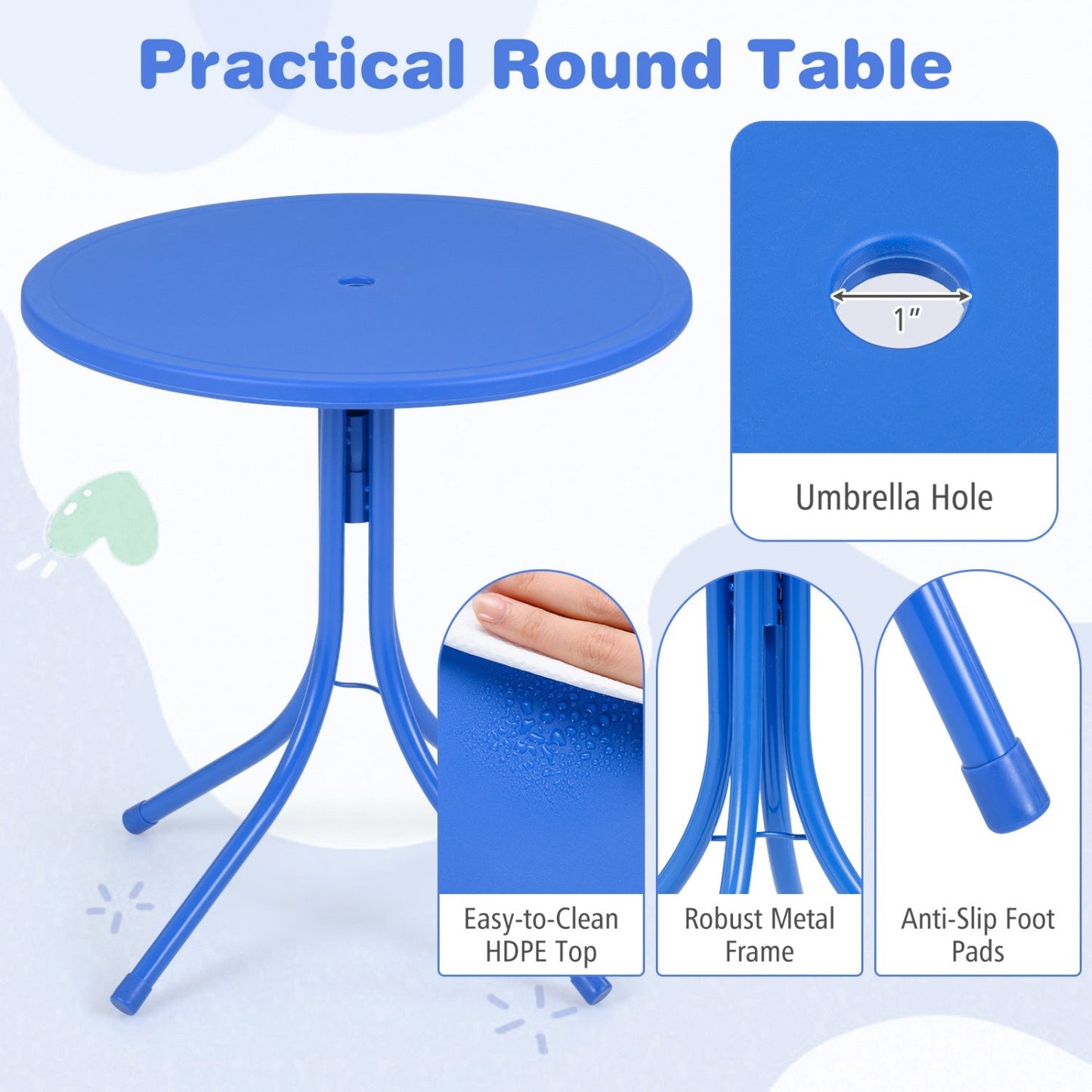 Kids Outdoor Table and Chair Set with 2 Folding Chairs and Height Adjustable Umbrella