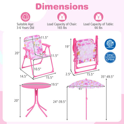 Kids Outdoor Table and Chair Set with 2 Folding Chairs and Height Adjustable Umbrella