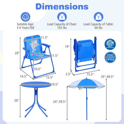Kids Outdoor Table and Chair Set with 2 Folding Chairs and Height Adjustable Umbrella