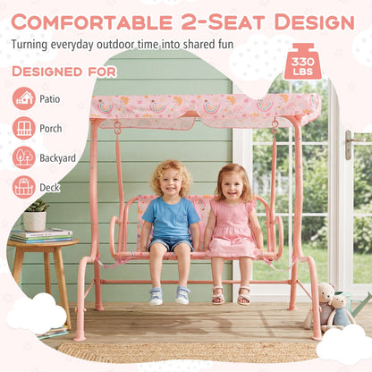 Kids Patio Swing 2-Seater Outdoor Porch Swing Lounge Chair with Adjustable Canopy