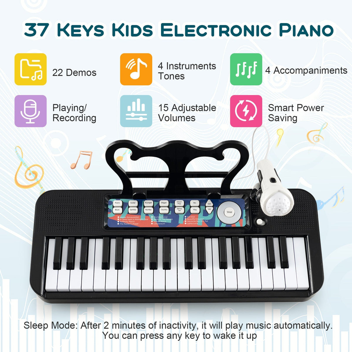 Kids Piano Keyboard 37-Key Kids Toy Keyboard Piano with Microphone for 3+ Kids