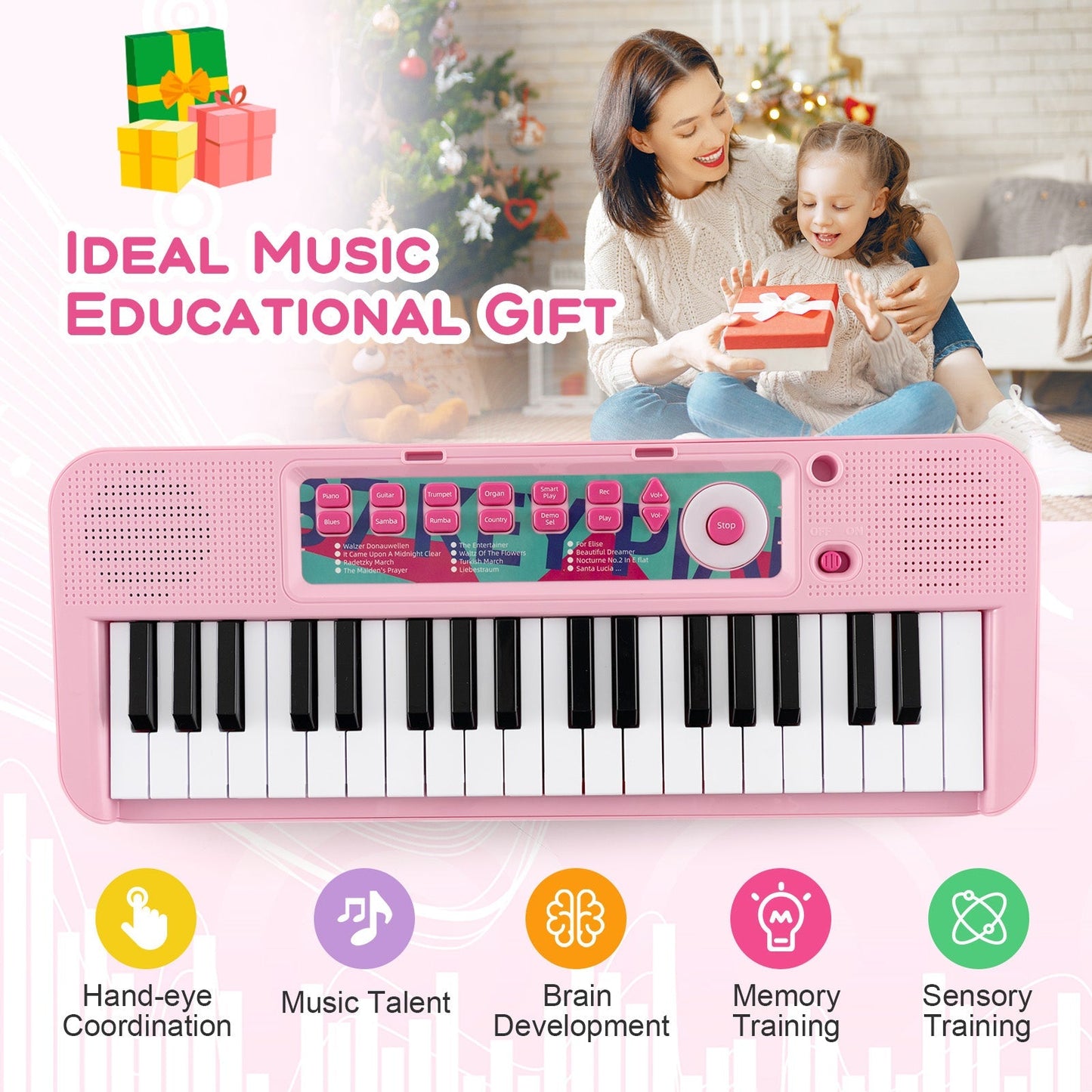 Kids Piano Keyboard 37-Key Kids Toy Keyboard Piano with Microphone for 3+ Kids