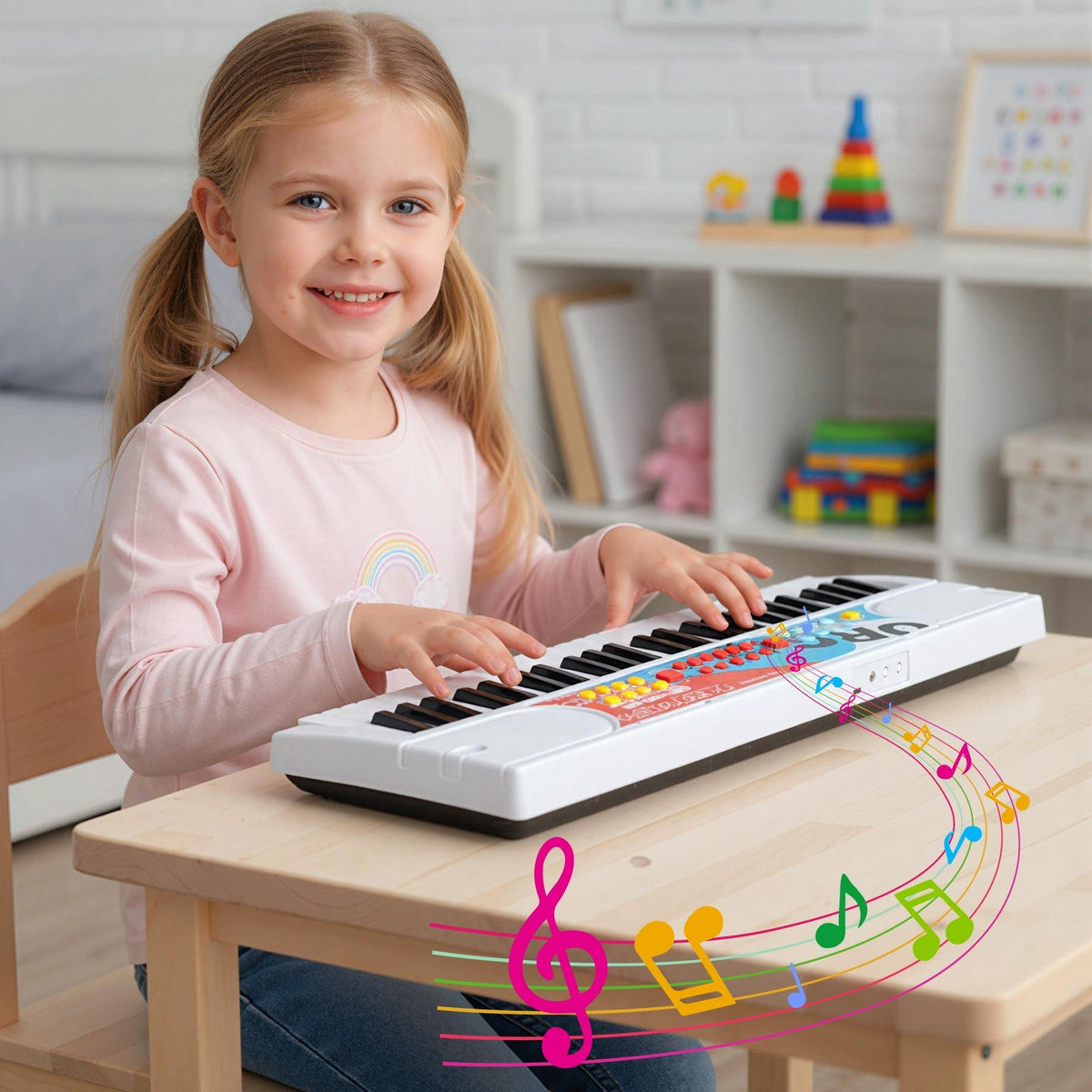 Kids Piano Keyboard 49 Keys Portable Electric Keyboard Piano with 8 Rhythms 8 Tones