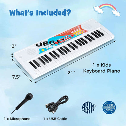 Kids Piano Keyboard 49 Keys Portable Electric Keyboard Piano with 8 Rhythms 8 Tones