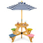 Kids Picnic Table with Stools and Foldable Adjustable Umbrella for Backyard and Patio