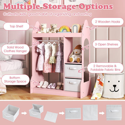 Kids Play Armoire Dresser with Cloth Hanger-Pink
