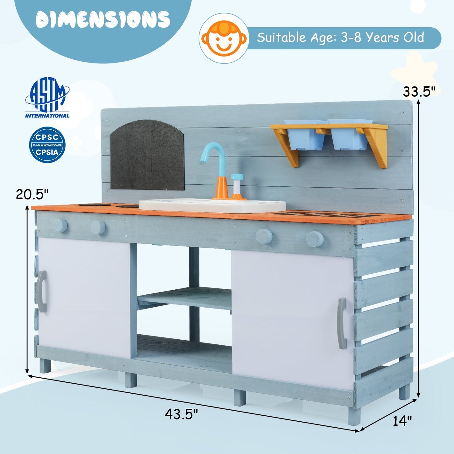 Kids Play Kitchen Set with Stoves for Boys Girls Aged 3-8-Blue