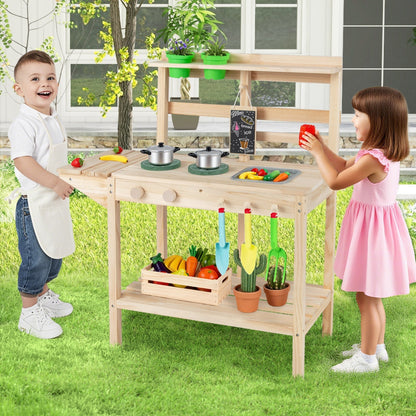 Kids Play Kitchen Set Wooden Kitchen Playset with Stoves for Boys Girls 3+