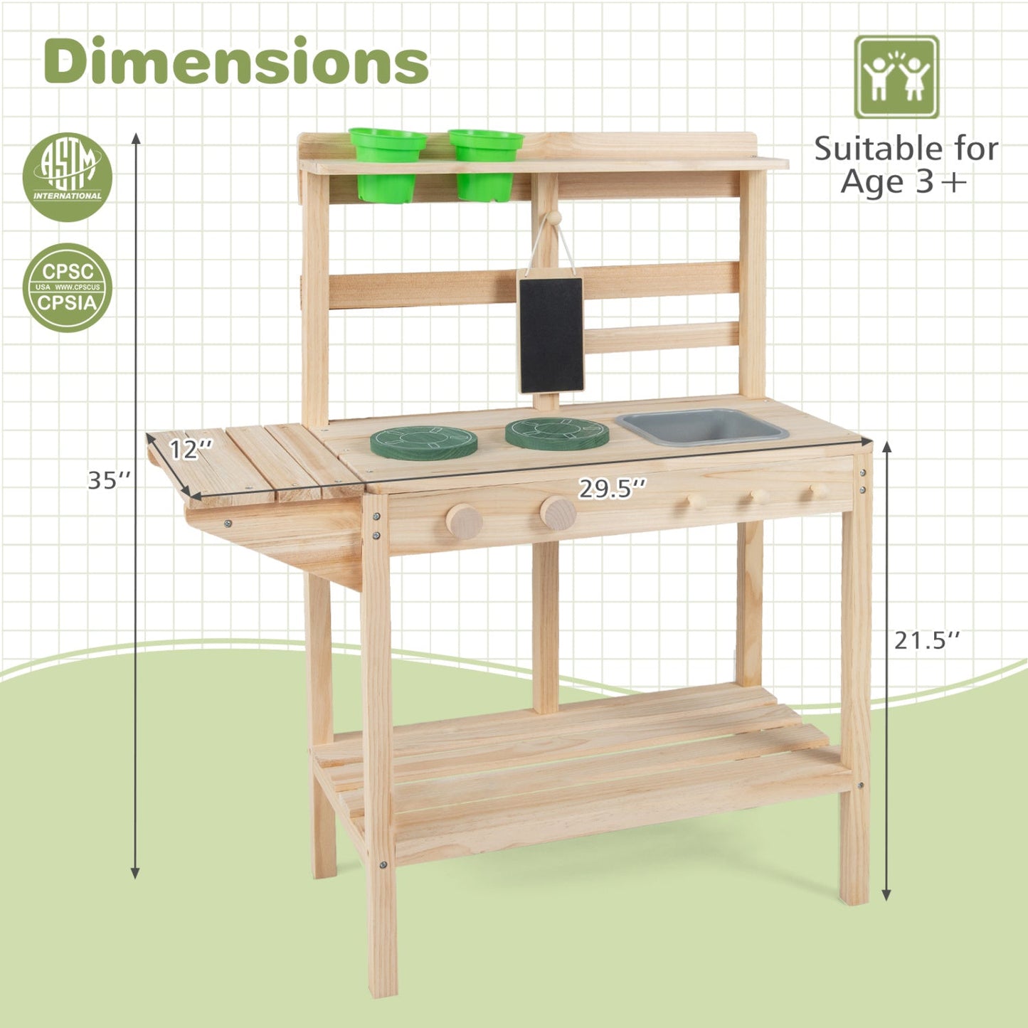 Kids Play Kitchen Set Wooden Kitchen Playset with Stoves for Boys Girls 3+