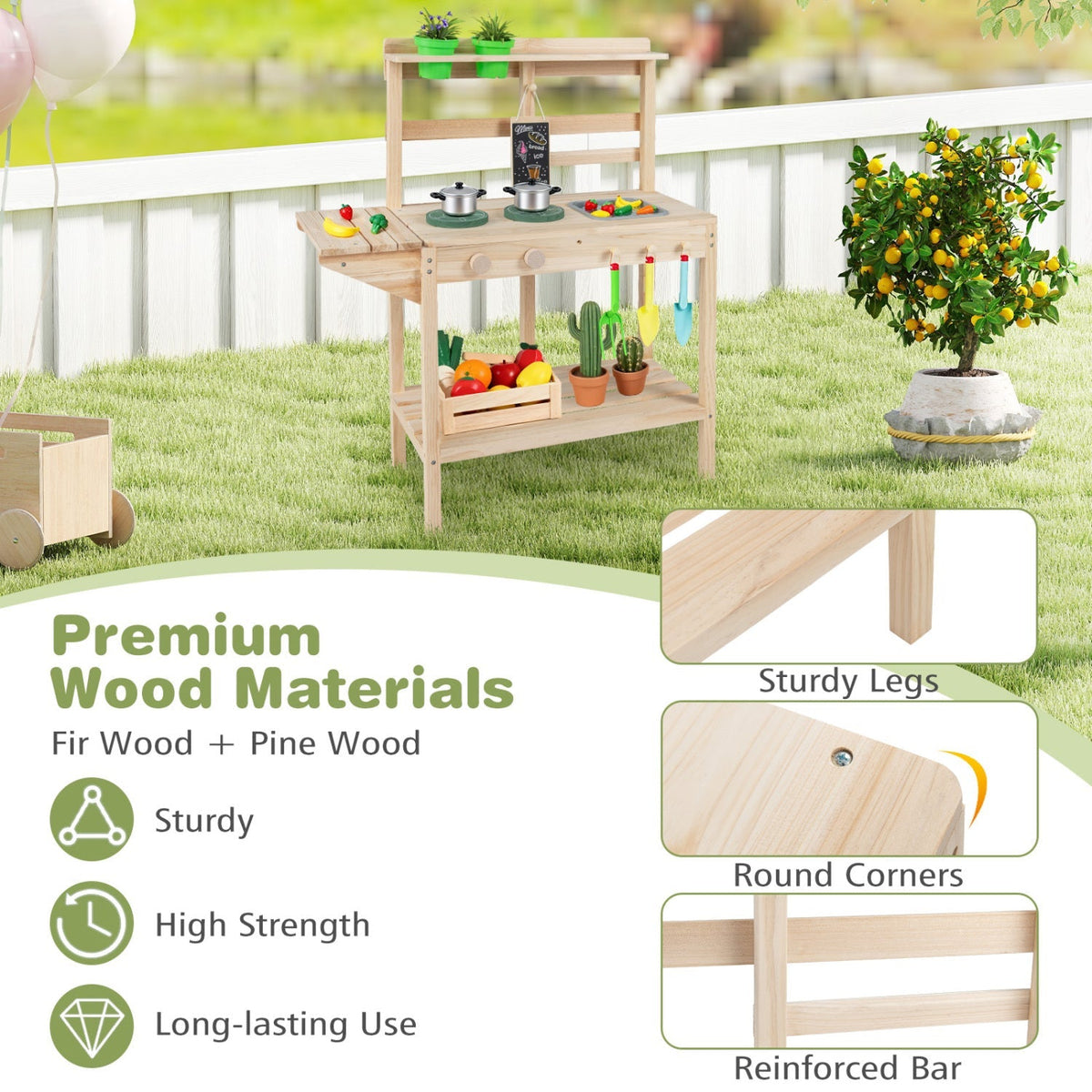 Kids Play Kitchen Set Wooden Kitchen Playset with Stoves for Boys Girls 3+