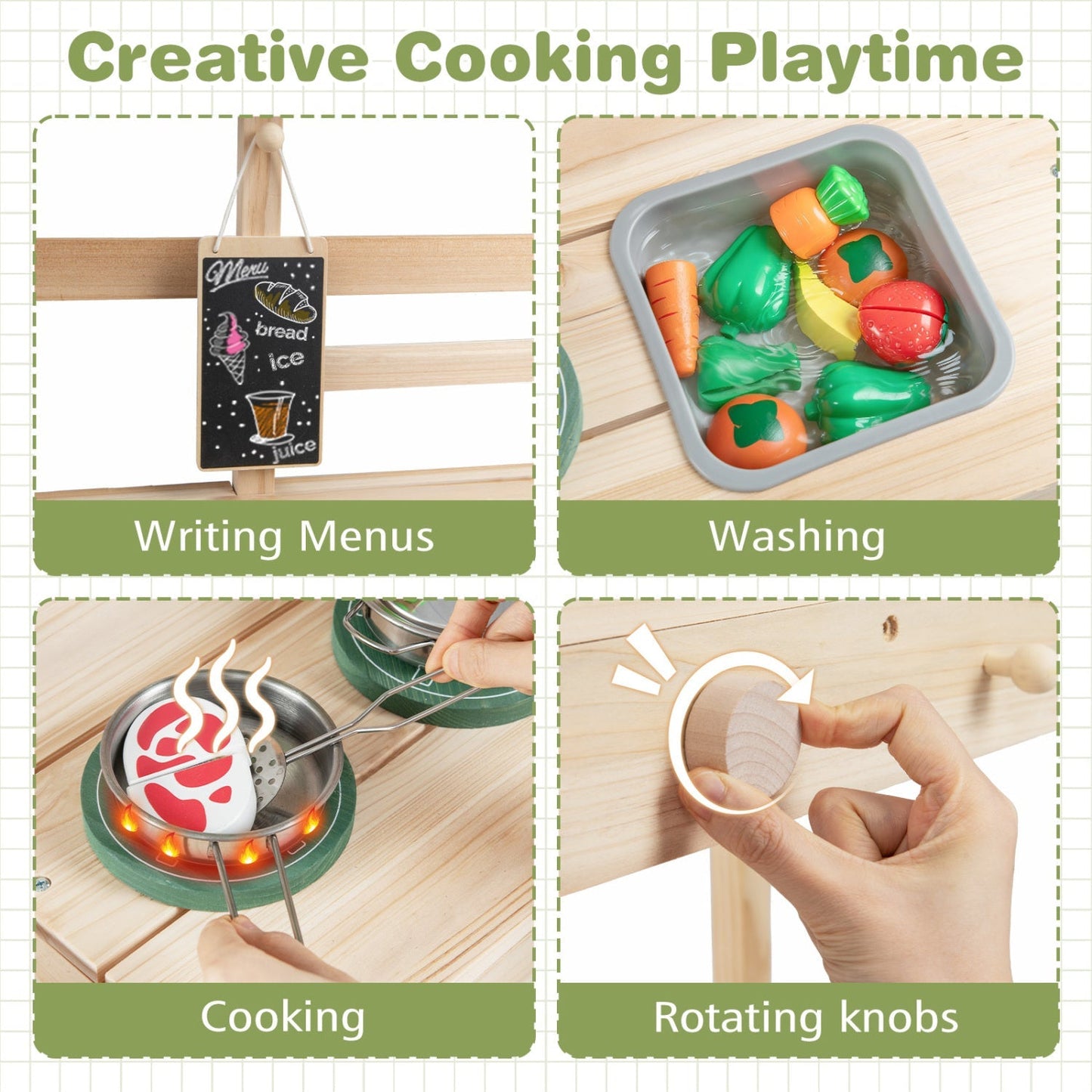 Kids Play Kitchen Set Wooden Kitchen Playset with Stoves for Boys Girls 3+