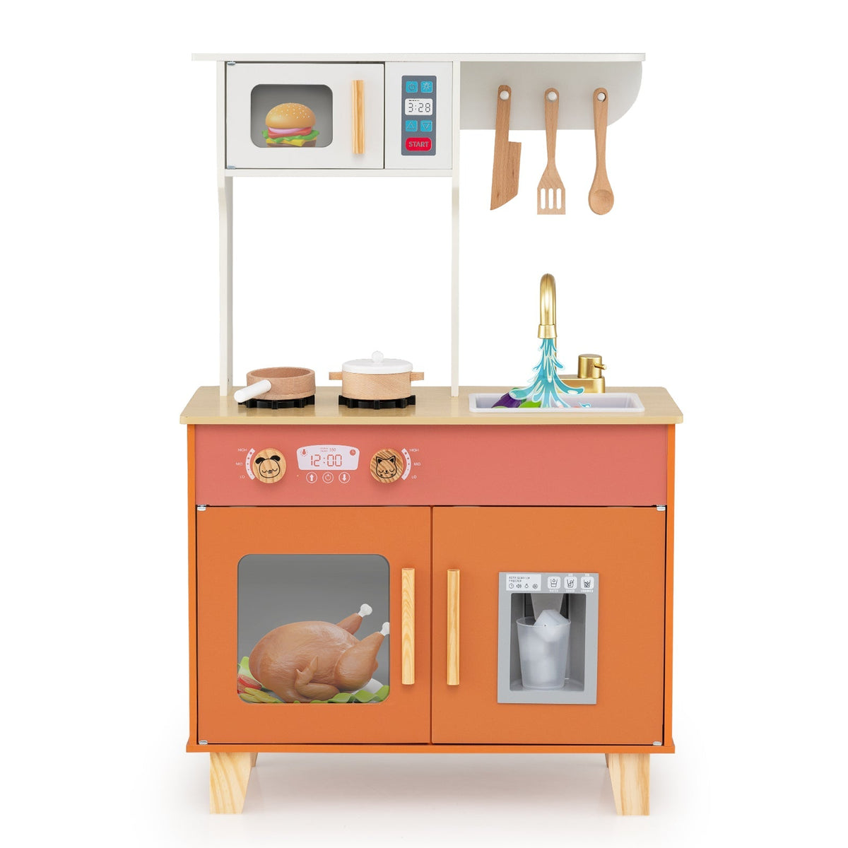 Kids Play Kitchen with Microwave and Rotation Knobs for Girls Boys Aged 3-6