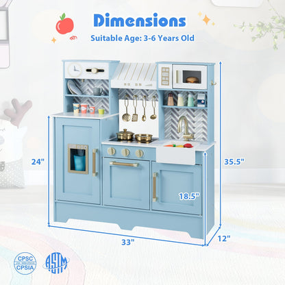 Kids Play Kitchen with Stoves and Faucet for Girls Boys Aged 3-6