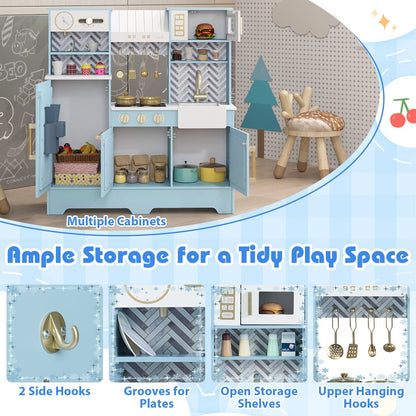 Kids Play Kitchen with Stoves and Faucet for Girls Boys Aged 3-6