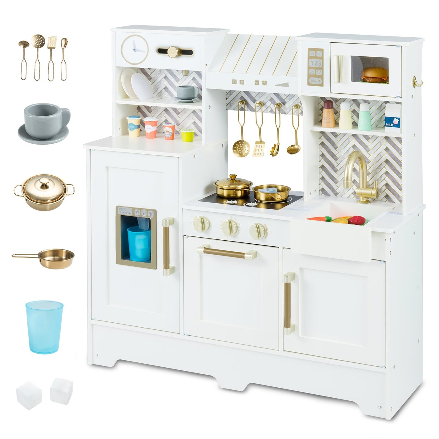 Kids Play Kitchen with Stoves and Faucet for Girls Boys Aged 3-6