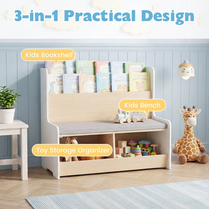 Kids Reading Nook with Bench Bookshelf and 2 Cubbies