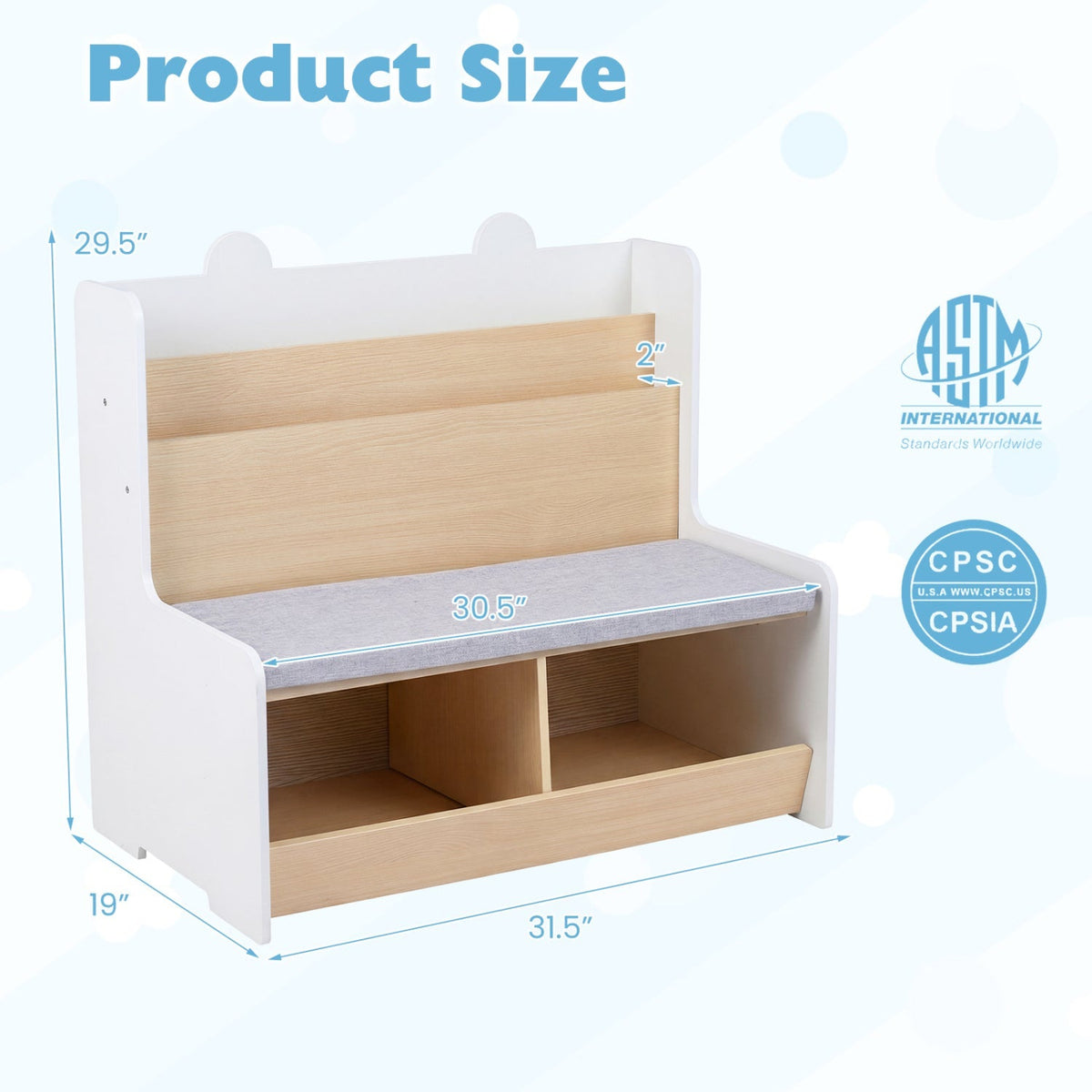 Kids Reading Nook with Bench Bookshelf and 2 Cubbies