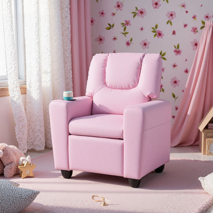 Kids Recliner Chair Push Back Toddler Reclining Armchair with Cup Holder