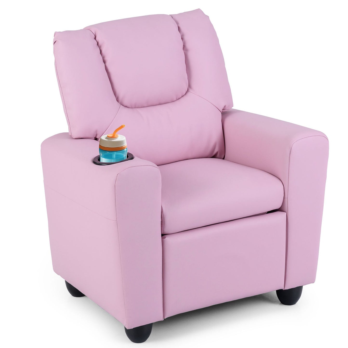 Kids Recliner Chair Push Back Toddler Reclining Armchair with Cup Holder