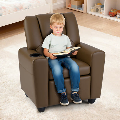 Kids Recliner Chair Push Back Toddler Reclining Armchair with Cup Holder