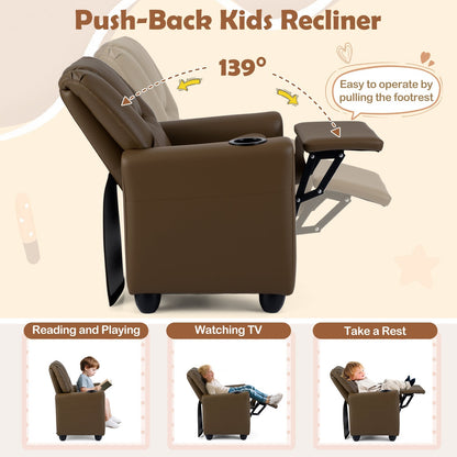 Kids Recliner Chair Push Back Toddler Reclining Armchair with Cup Holder