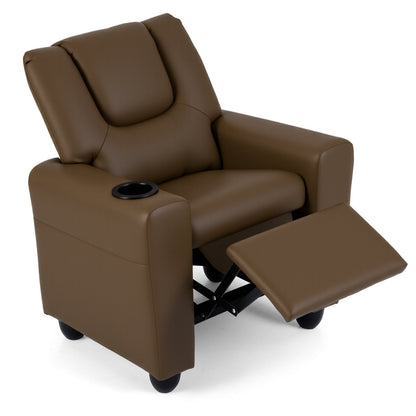 Kids Recliner Chair Push Back Toddler Reclining Armchair with Cup Holder