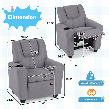 Kids Recliner Chair Push Back Toddler Reclining Armchair with Cup Holder