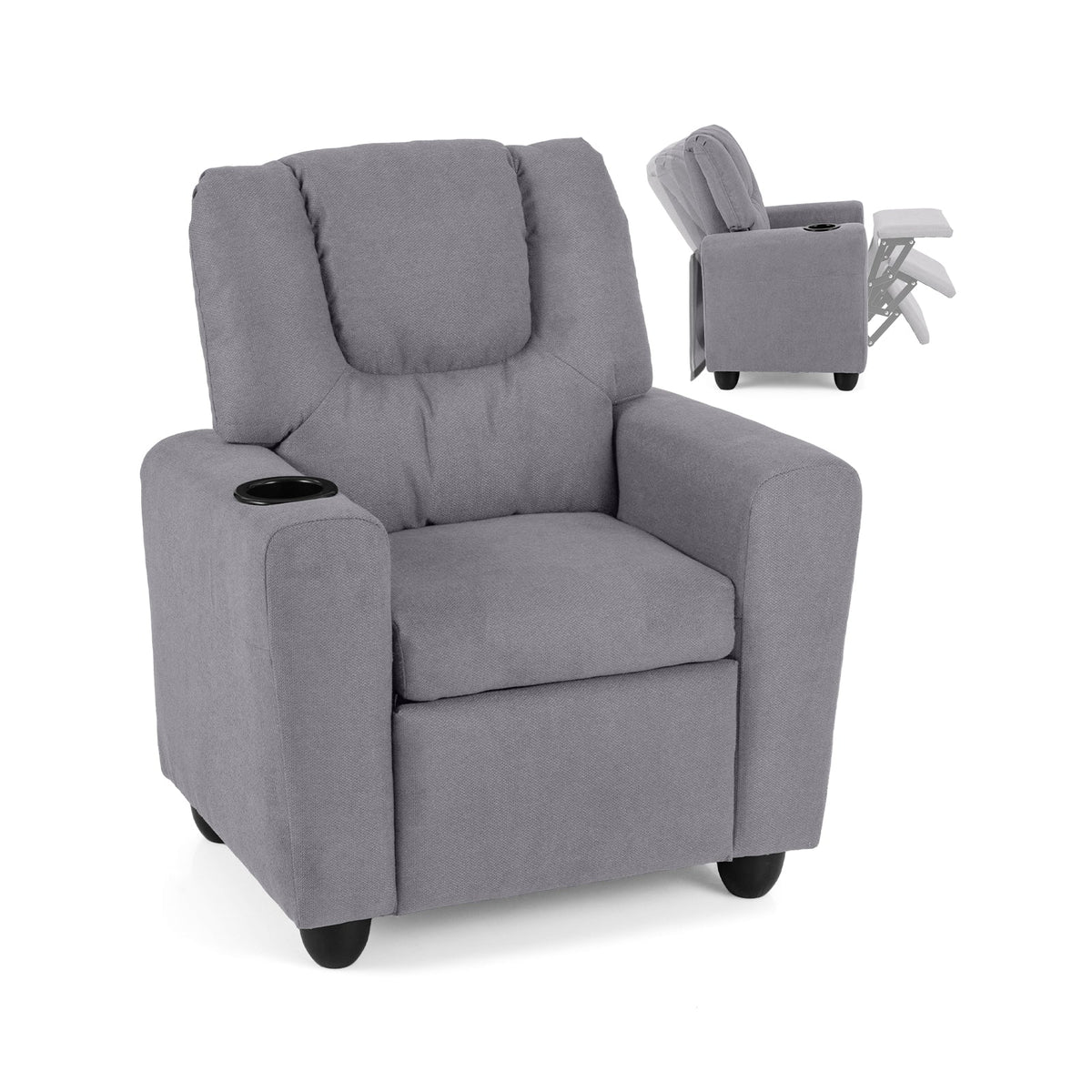 Kids Recliner Chair Push Back Toddler Reclining Armchair with Cup Holder