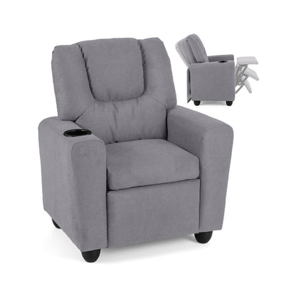 Kids Recliner Chair Push Back Toddler Reclining Armchair with Cup Holder