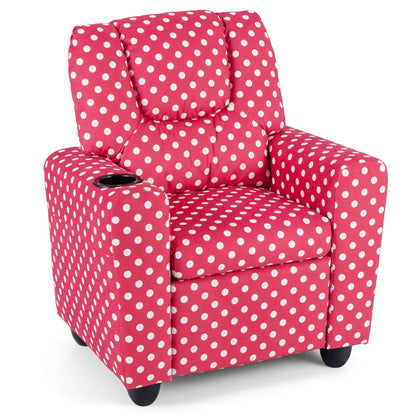 Kids Recliner Chair Push Back Toddler Reclining Armchair with Cup Holder