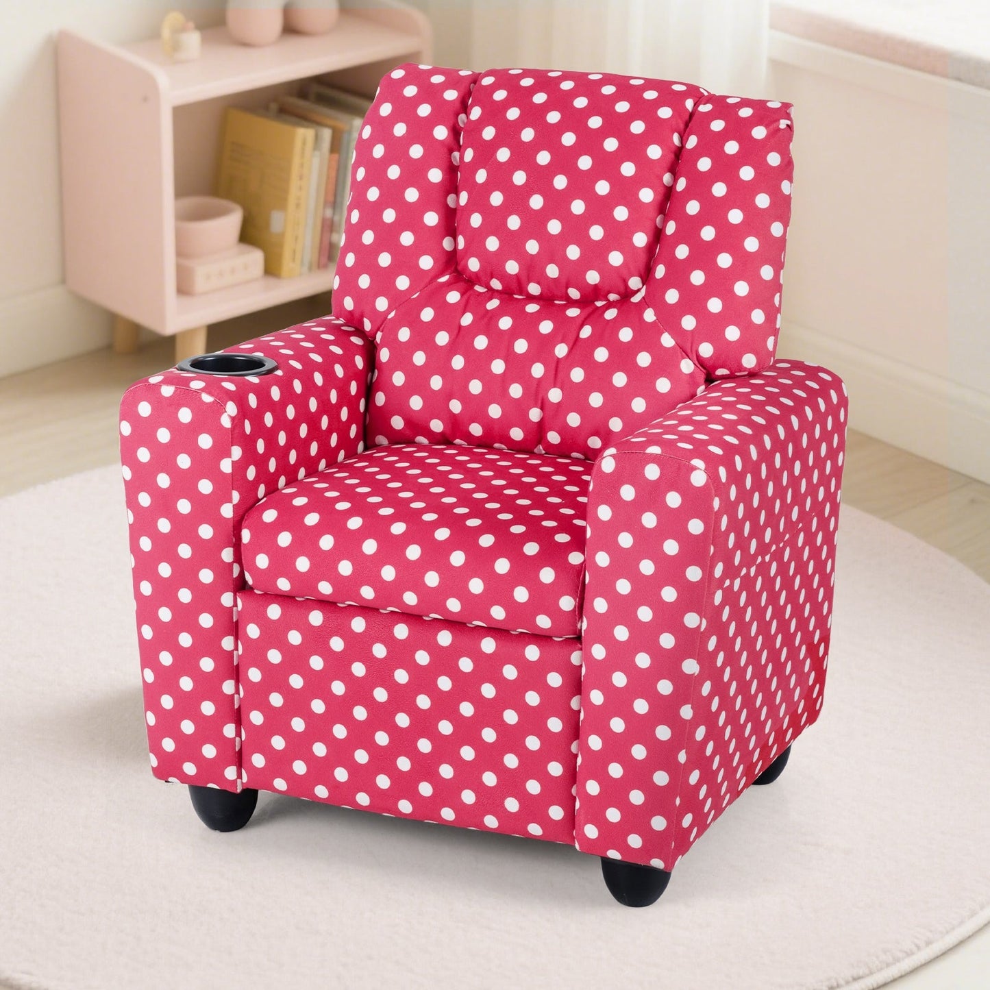 Kids Recliner Chair Push Back Toddler Reclining Armchair with Cup Holder